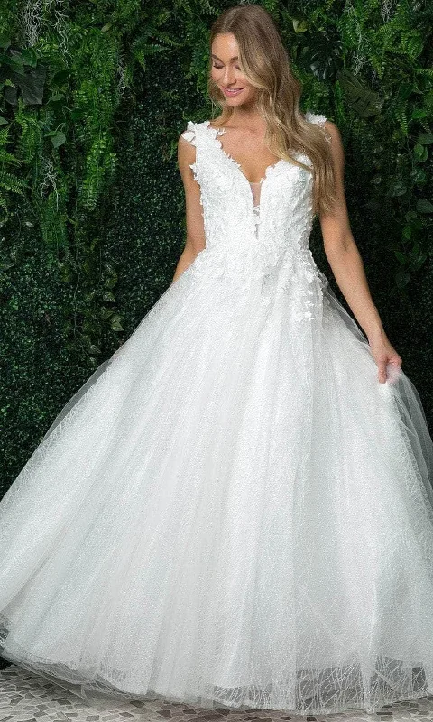 Nox Anabel - JR930 Laced V-Neck Wedding Ballgown