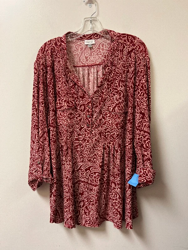 Top Long Sleeve By Avenue In Red, Size: 4x