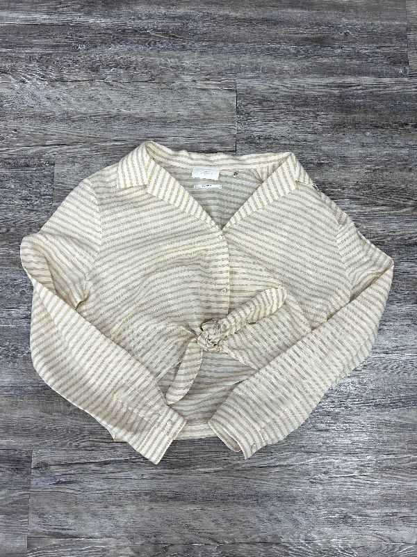 Top Long Sleeve By 7 For All Mankind In Cream & Tan, Size: M