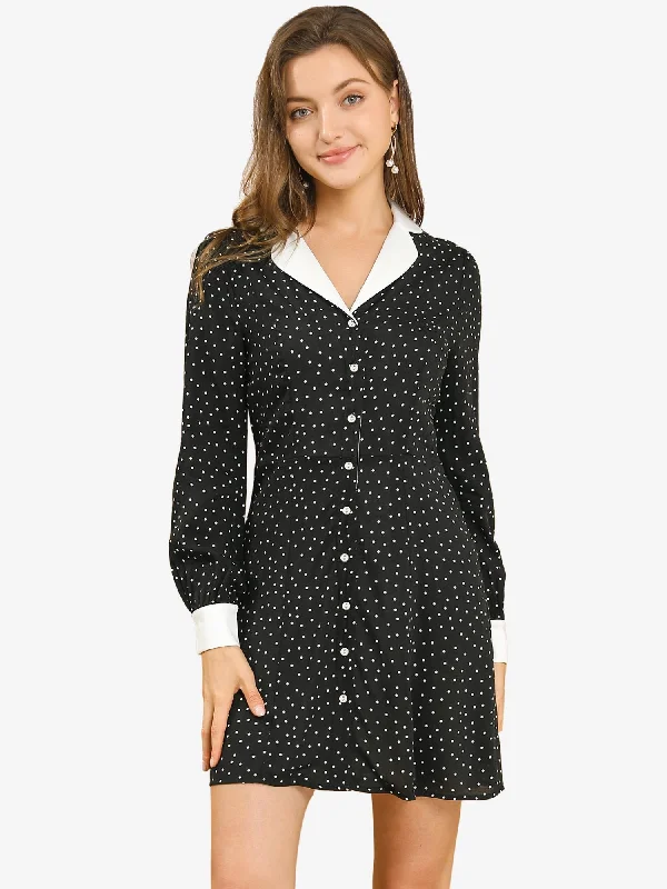 Polka Dots Peter Pan Contrast Collar Party Shirt Dress