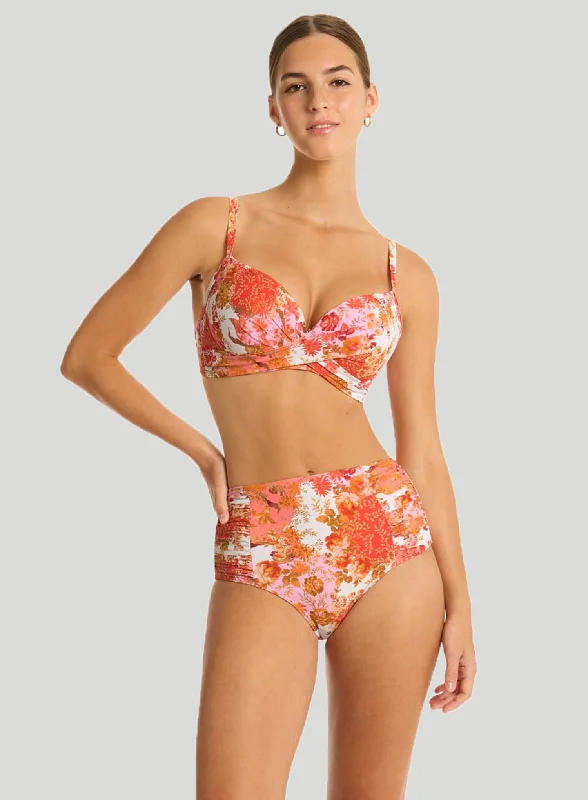 Sea Level: Daisyfield Cross Front Moulded Underwired Bikini Top Coral