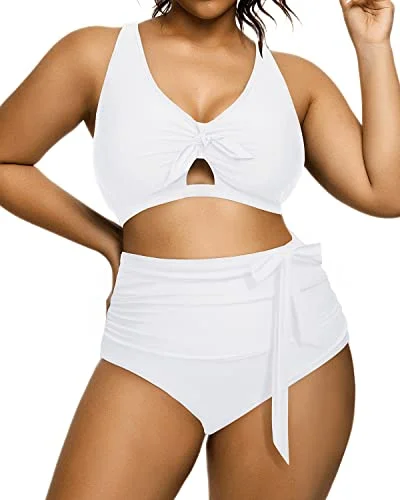 Charming Crisscross Bikini Plus Size Tie Knot Bathing Suit-White