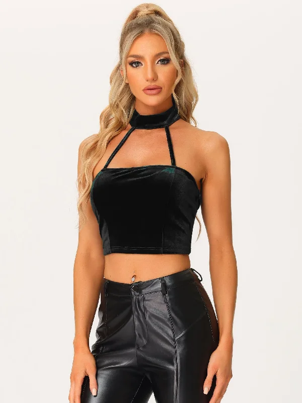 Velvet Halter Backless Camis Party Sleeveless Punk Crop Tops