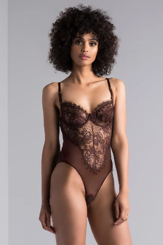 SEXY LACE DRESSY BODYSUIT BROWN