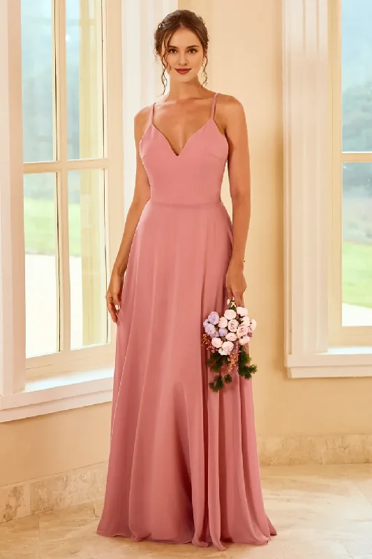 Powder blusher Long Bohemian Bridesmaid Dress