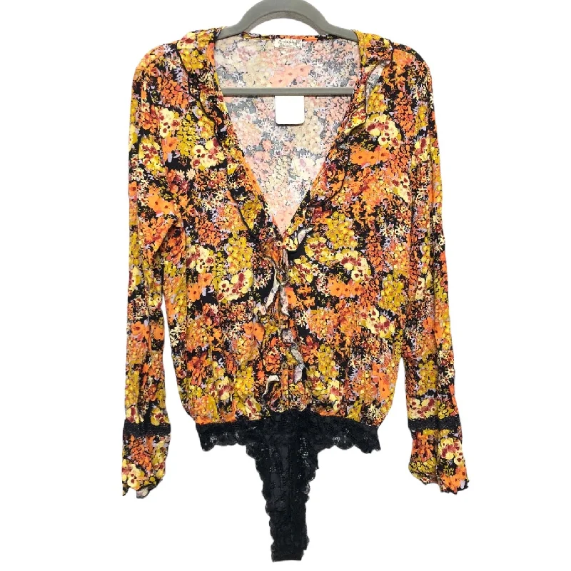 Bodysuit By Free People In Black & Orange, Size: M