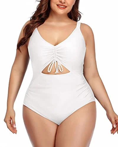 High-Waisted Tummy Control Large Size Swimwear-White