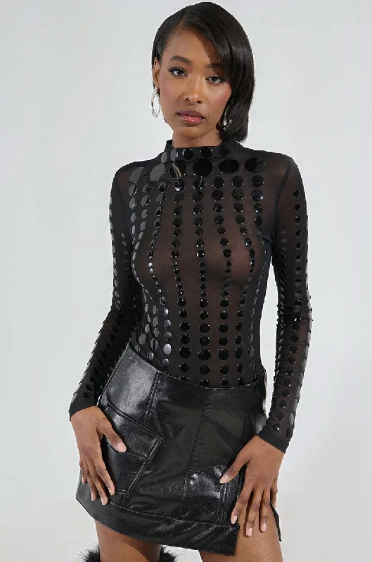 NOT MY FAULT LONG SLEEVE MESH BODYSUIT