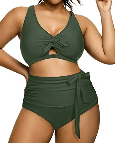 2 Piece Padded Support Plus Size Bikini Swimsuit-Army Green