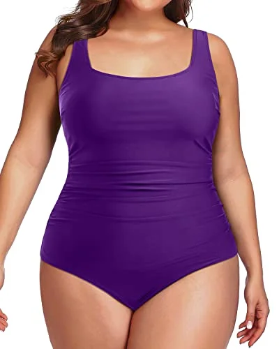 Plus Size One Piece Swimsuit Ruched Backless Swimwear for Women