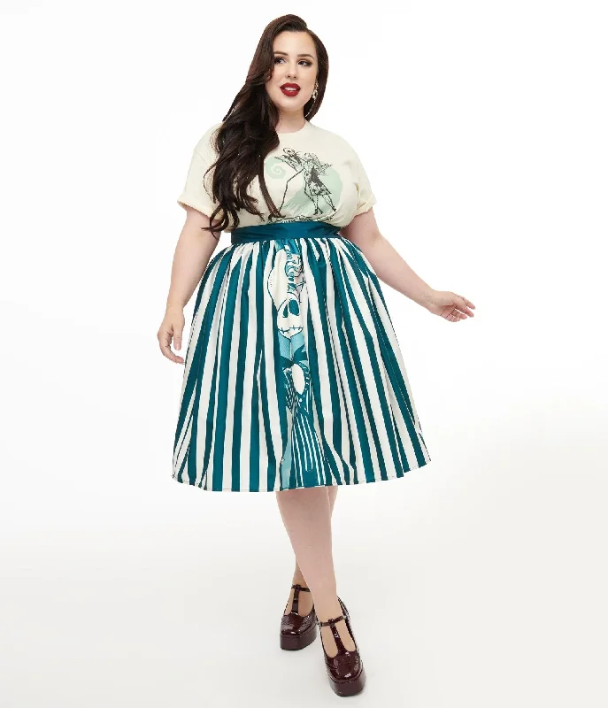 Disney The Nightmare Before Christmas collection by Unique Vintage Plus Size Teal & White Striped Jack Skellington Gellar Swing Skirt