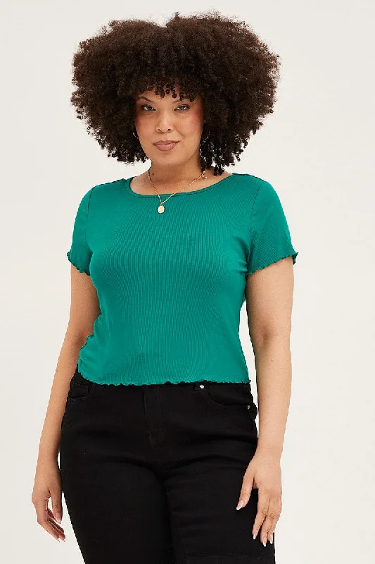 Green Crew Neck Short Sleeve Crop T-shirt