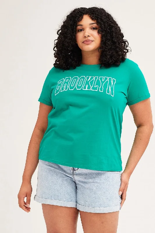 Green Short Cuff Sleeve Graphic Regular T-shirt