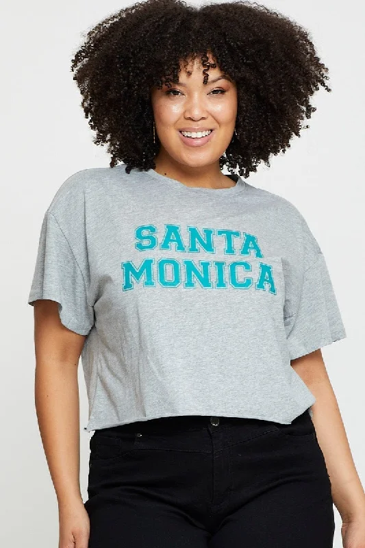 Grey Crop T-shirt Santa Monica Short Sleeve Semi