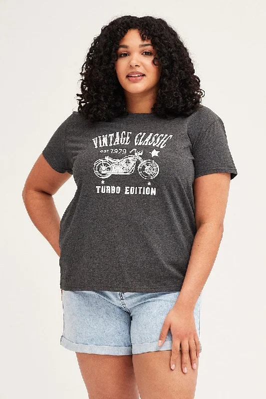 Grey Short Sleeve Regular Vintage Classic T-shirt