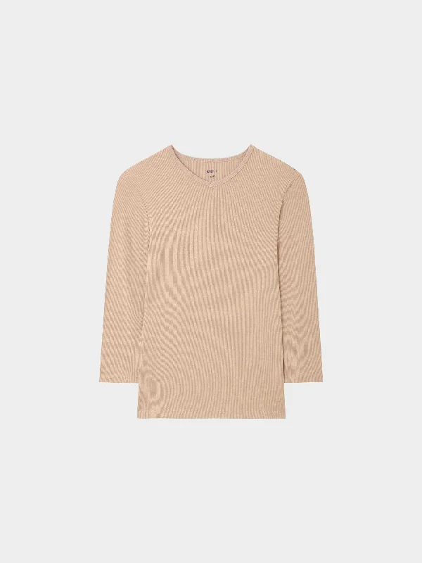 HIGH V RIBBED TEE - 3Q - TAN