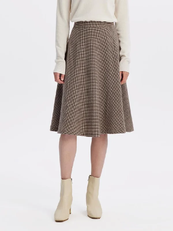 Houndstooth Washable Woolen A-Line Skirt