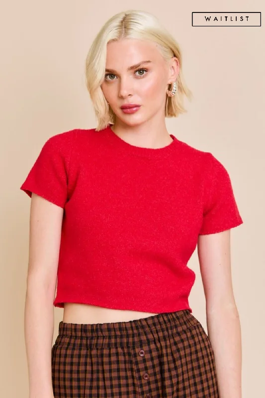 Waitlist 11/4 ♥ Maryann Short Sleeve Cropped Sweater Top Red