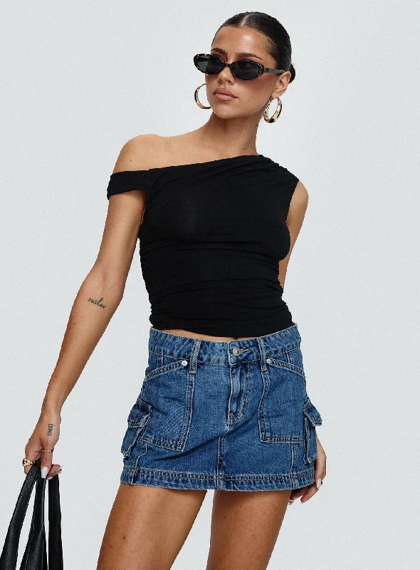 Pacific Coast Denim Cargo Skirt Dark Wash