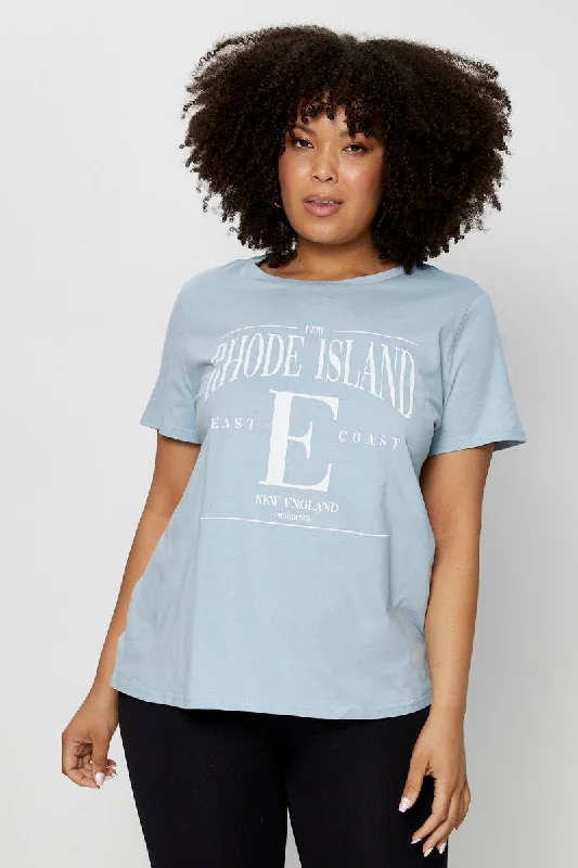 Pale Blue Graphic T-shirt Crew Neck