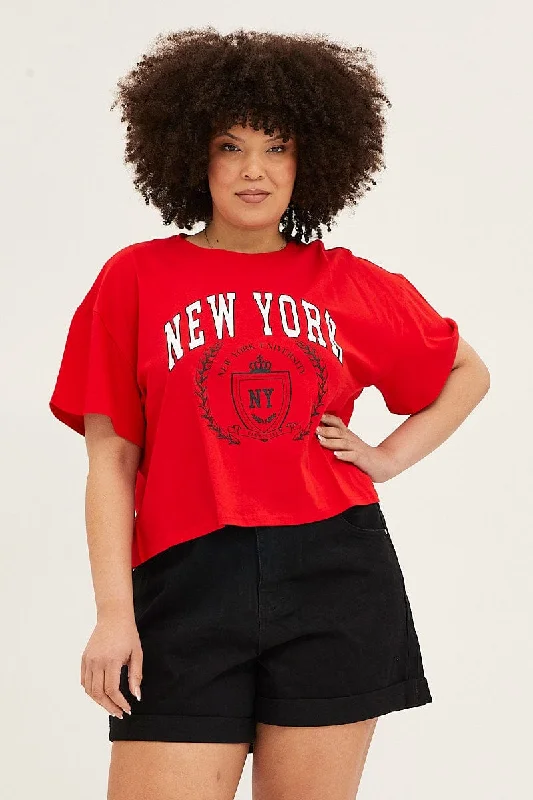 Red Short Sleeve New York Crop T-shirt