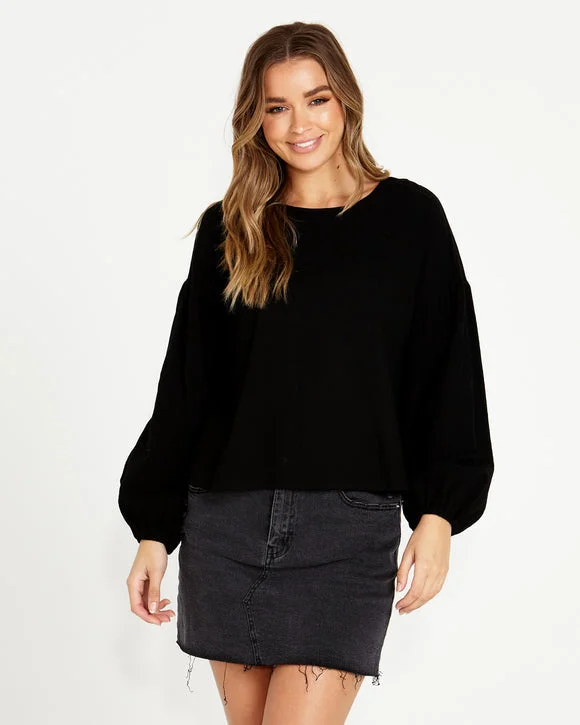 Sass Sonya Puff Sleeve Top Black