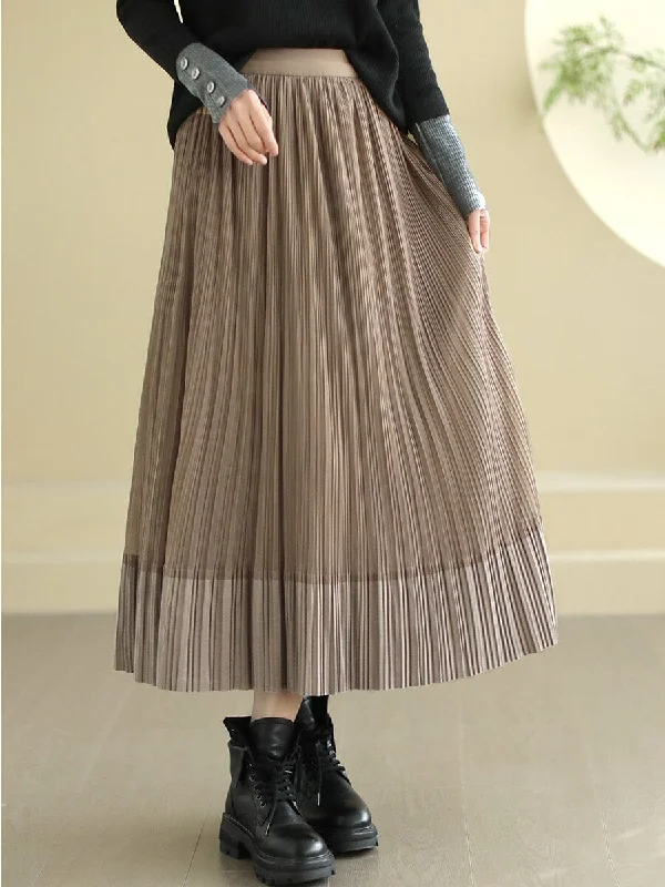 Spring Casual Minimalist Solid Pleated A-Line Skirt