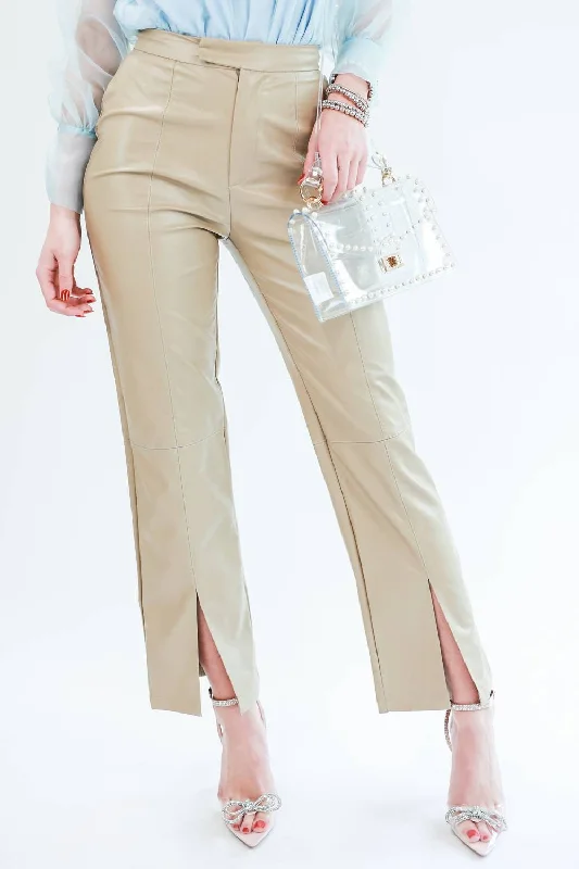 Caroline Faux Leather Pants In Beige