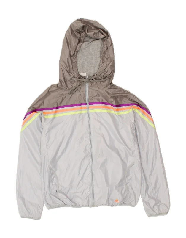 ADIDAS Womens Hooded Rain Jacket UK 12/14 Medium Grey Colourblock