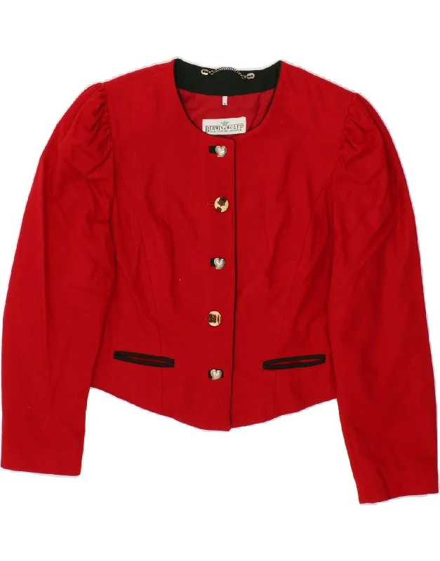 BERWIN & WOLFF Womens Crop 5 Button Blazer Jacket EU 44 XL Red Acrylic