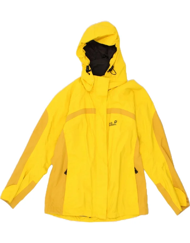 JACK WOLFSKIN Womens Loose Fit Hooded Rain Jacket UK 12/14 Medium Yellow