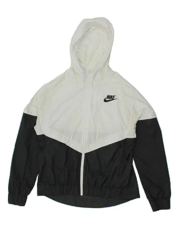 NIKE Womens Hooded Rain Jacket UK 16 Large White Colourblock Polyester