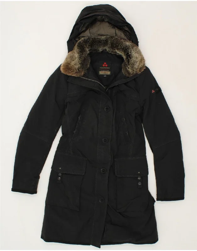 PEUTEREY Womens Hooded Parka Jacket IT 40 Small Black Polyester