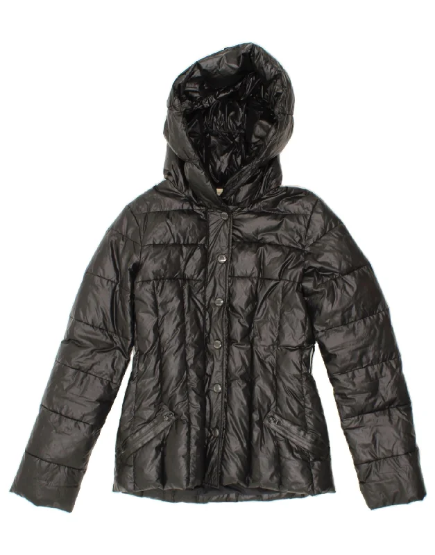 PINKO Womens Hooded Padded Jacket UK 12 Medium Black Nylon