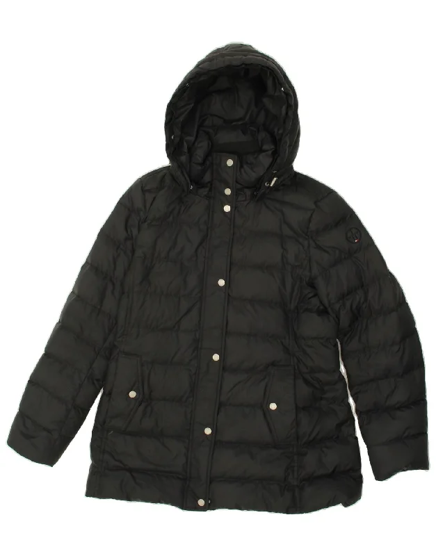 TOMMY HILFIGER Womens Hooded Padded Jacket UK 18 XL Black Polyester