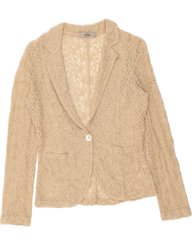 VINTAGE Womens 1 Button See Through Blazer Jacket UK 12 Medium Beige