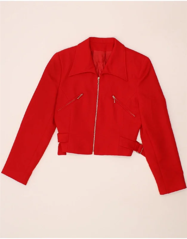 VINTAGE Womens Crop Bomber Jacket UK 6 XS Red Polyester