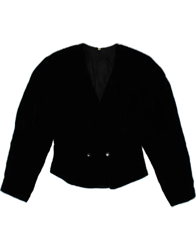 VINTAGE Womens Double Breasted Blazer Jacket IT 42 Medium Black Viscose