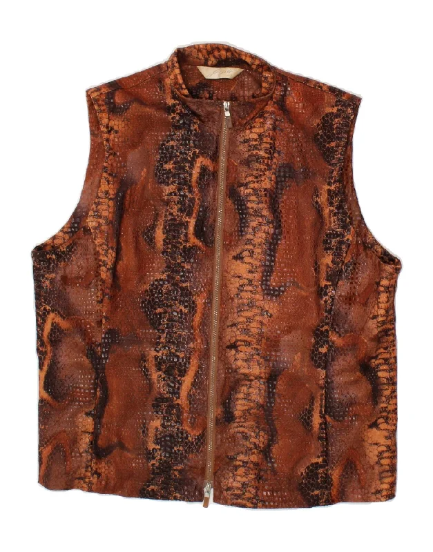 VINTAGE Womens Gilet UK 16 Large Brown Animal Print Polyester