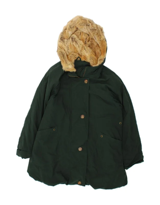 VINTAGE Womens Hooded Padded Coat UK 16 Large Green