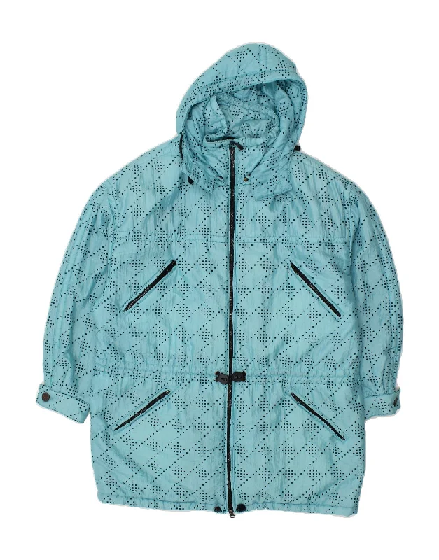 VINTAGE Womens Hooded Windbreaker Coat EU 40 Medium Blue Spotted