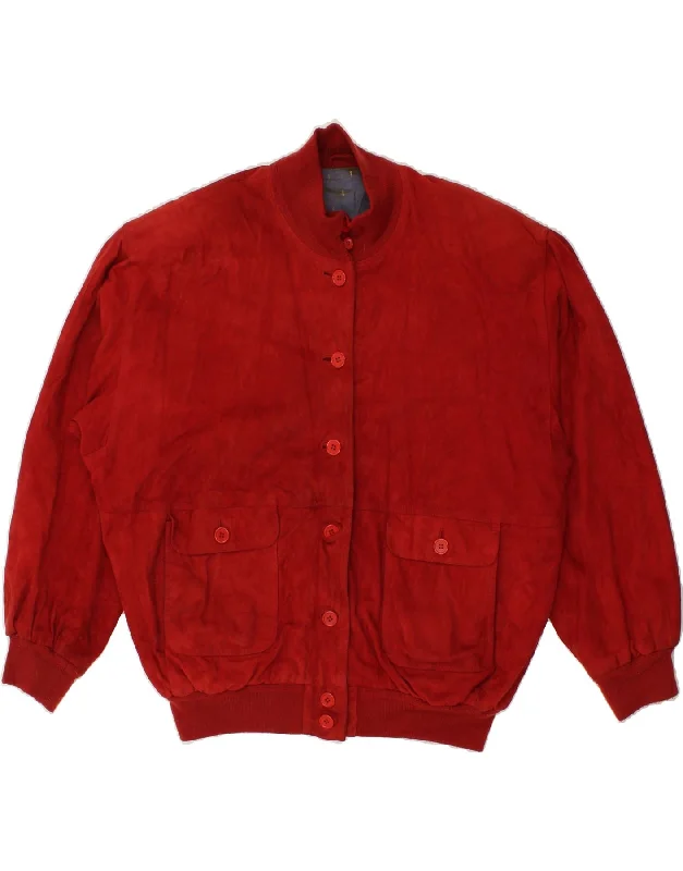 VINTAGE Womens Suede Bomber Jacket EU 44 XL Red