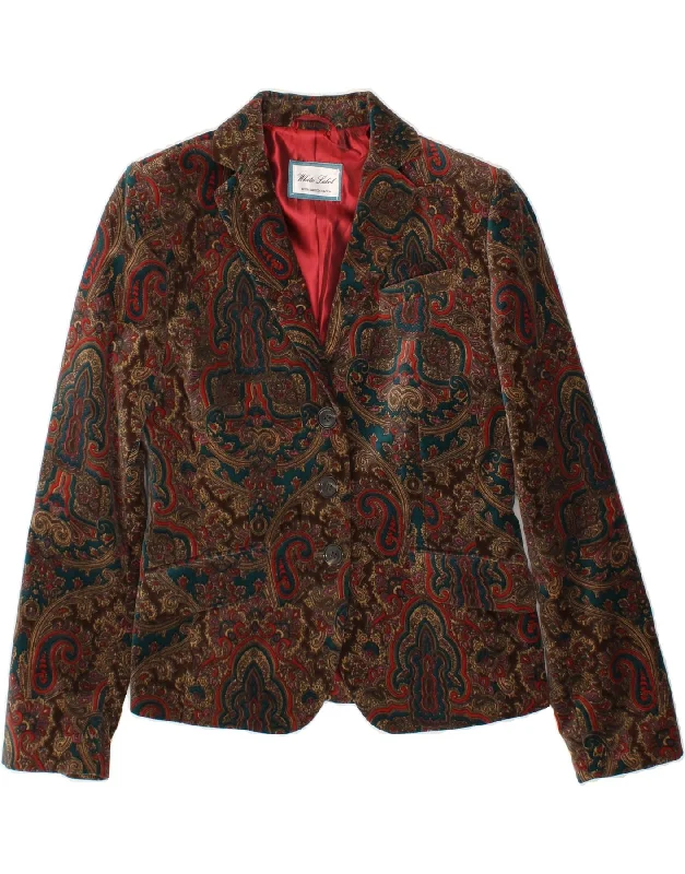 WHITE LABEL Womens 3 Button Blazer Jacket UK 12 Medium  Burgundy Paisley