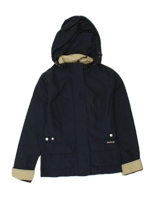 WOOLRICH Womens Hooded Rain Jacket UK 10 Small Navy Blue Nylon