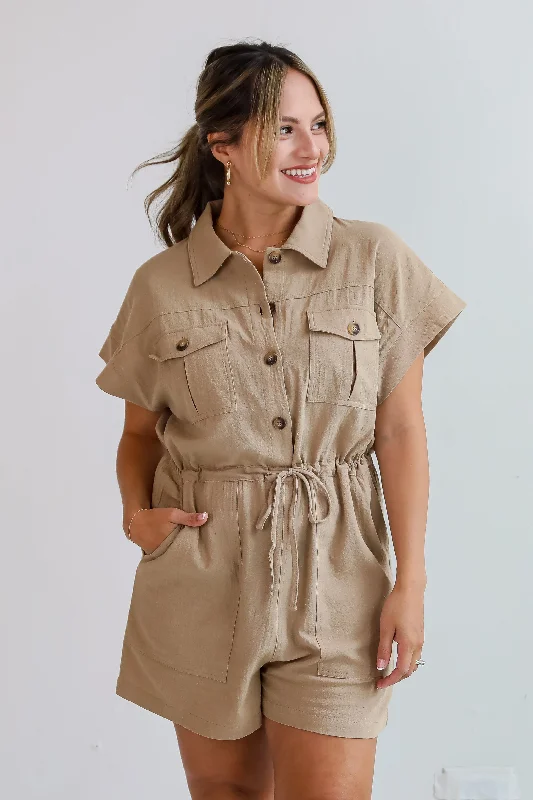 FINAL SALE - Upscale Confidence Taupe Romper