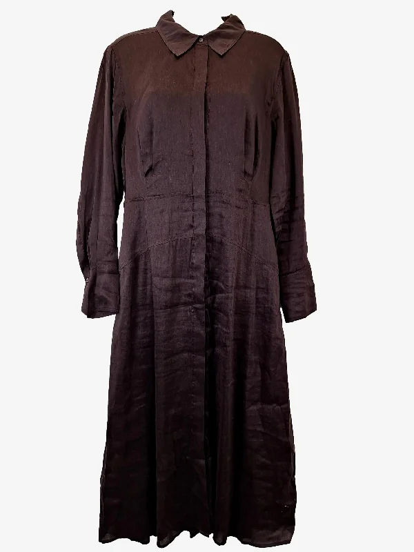 Country Road Silk Blend Aubergine Shirt Style Midi Dress Size 10