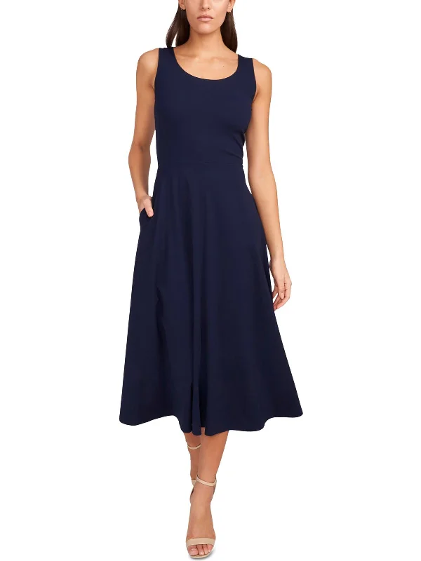 Petites Womens Sleeveless Midi Fit & Flare Dress