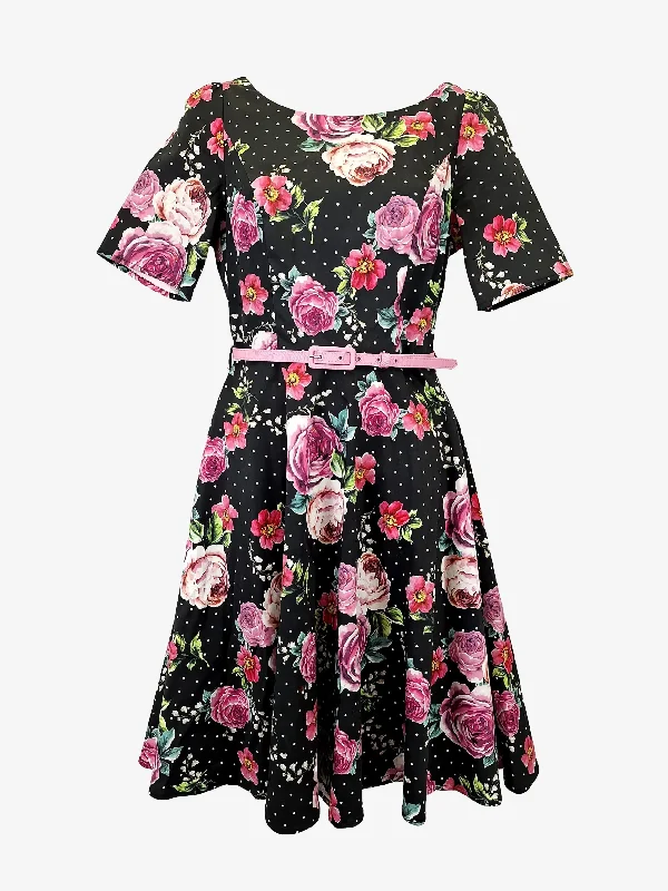 Review Belted Retro Inspired Floral Midi Dress Size 8