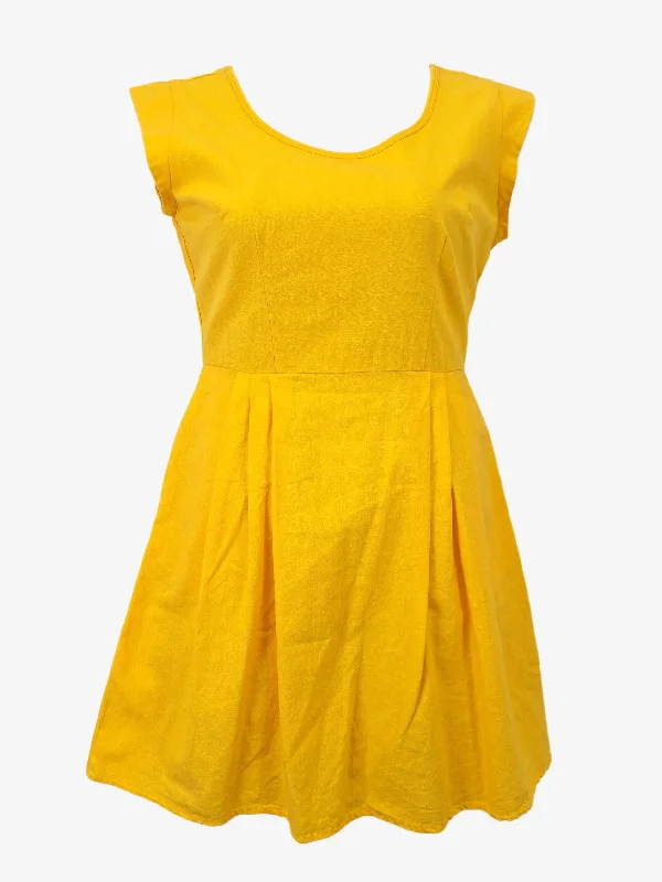 Ruby Raisin Sunshine Linen Retro Pleated Midi Dress Size 10