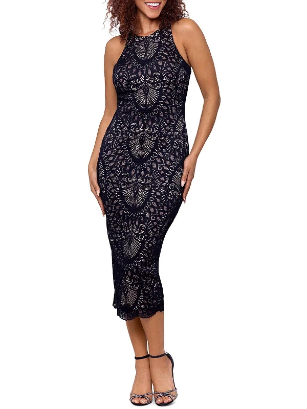 Womens Lace Midi Halter Dress